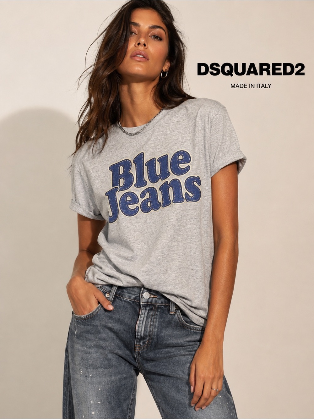 NWT DSQUARED2 Blue Jeans Graphic Tee XXS Fits XS Gray